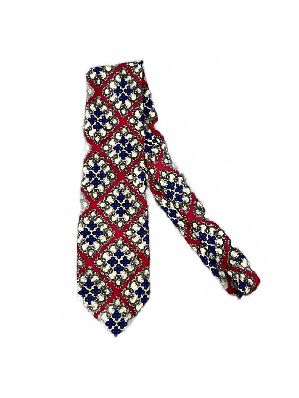 Vintage 90’s Tom James All Silk Red Floral Geometric Neck Tie Suit Accessory